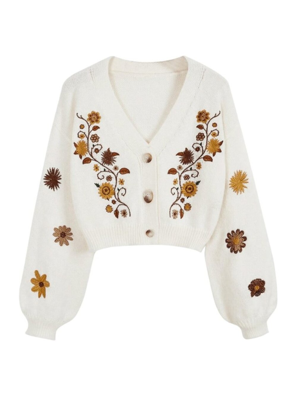 Women's Floral Cardigan Sweater Boho Cottagecore Cropped Cardigan